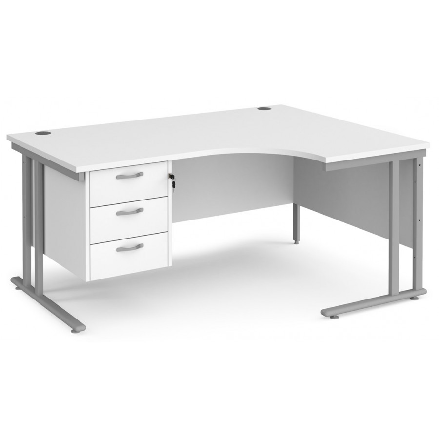 Maestro Cantilever Leg Corner Desk with Three Drawer Pedestal